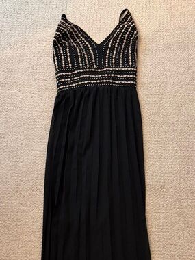 Lulus Elegant Black Beaded V-Neck Evening Dress